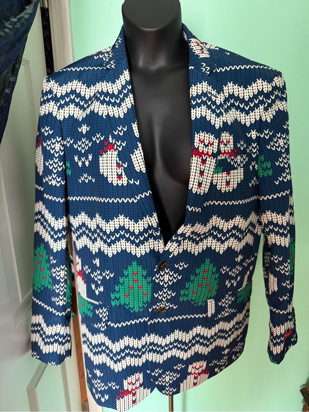 Men's Shinesty Navy Holiday Knit-Pattern Suit Jacket